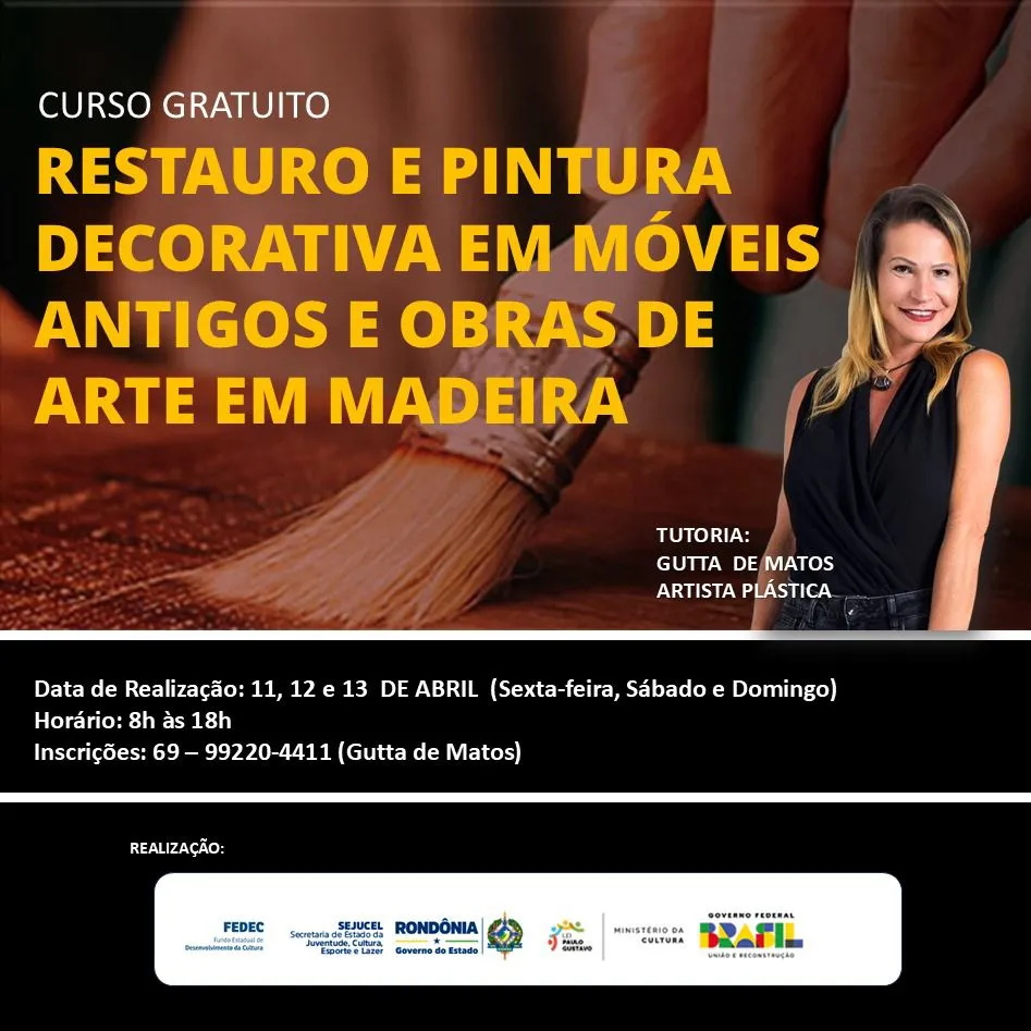 ARTISTA PLÁSTICA GUTTA DE MATOS ANUNCIA ABERTURA DE INSCRIÇÕES PARA CURSO DE RESTAURO DE MÓVEIS ANTIGOS