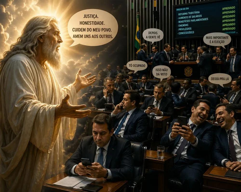 Crise no céu: Transformaram Deus em cúmplice de conveniência — sempre citado, nunca ouvido.